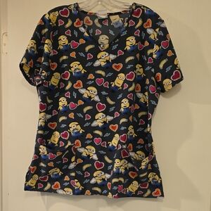 Universal Black Tee with Cartoon and Heart Print